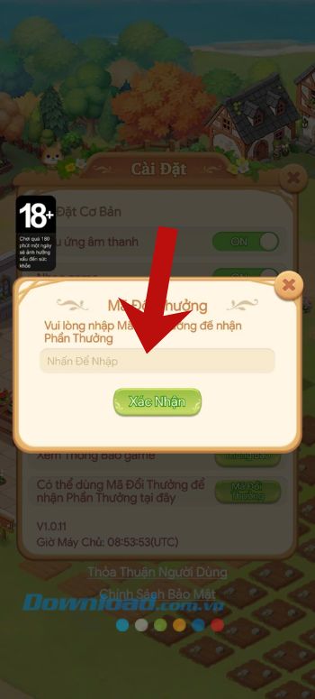 Nhập chính xác mã code