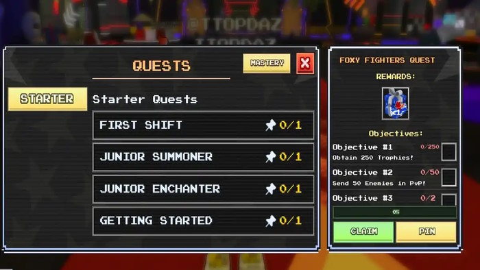 Bảng nhiệm vụ để có được Five Nights TD 2 Foxy Fighters