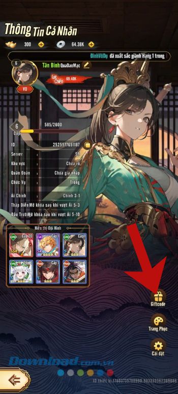 Ấn vào mục Giftcode