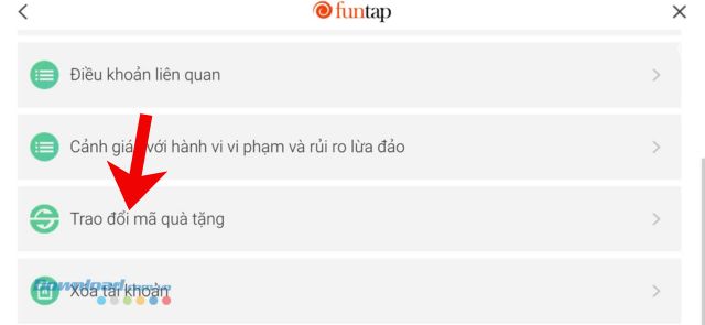 Nhấn vào mục Trao đổi mã quà tặng