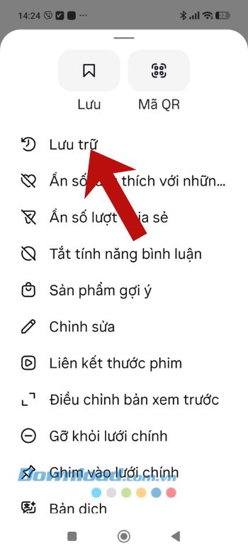 Nhấn vào mục Lưu trữ