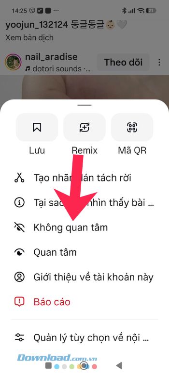 Nhấn vào mục Không quan tâm