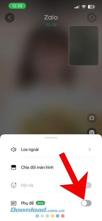 Gạt và bật công tắc tại mục Phụ đề