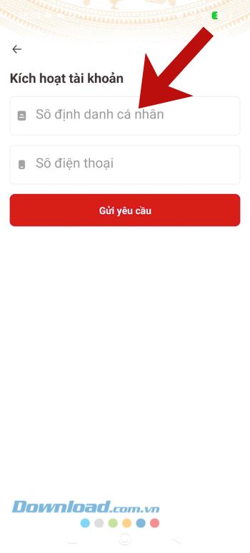 Nhập số định danh cá nhân của trẻ và số điện thoại của cha mẹ