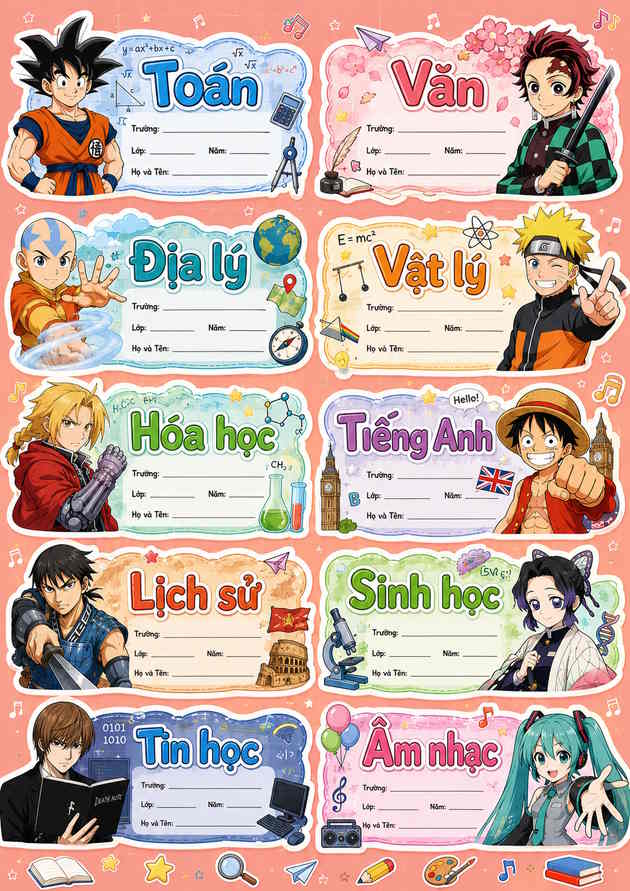 Thiết kế nhãn vở phong cách manga