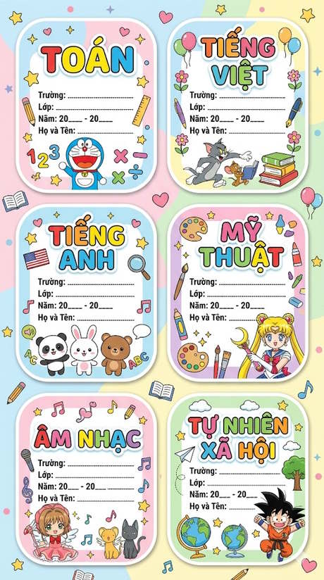 Mẫu nhãn vở được thiết kế bằng Gemini