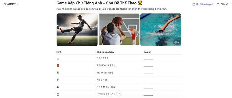 Game xếp chữ bằng tiếng Anh