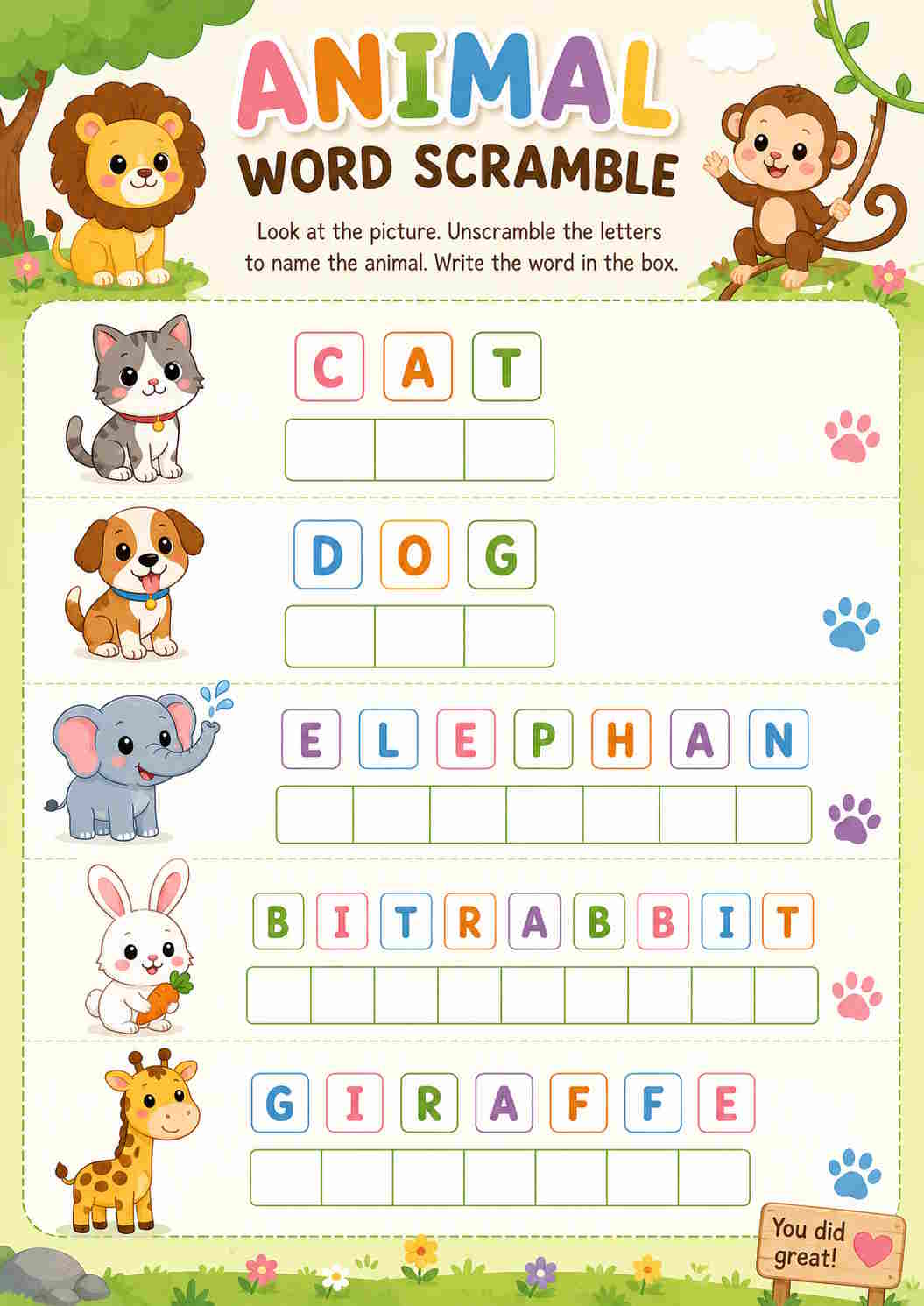 Game đố từ về động vật cho trẻ mầm non