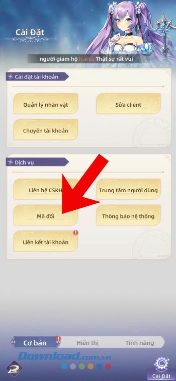 Chạm vào mục Mã đổi