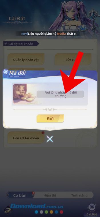 Nhập chính xác mã giftcode
