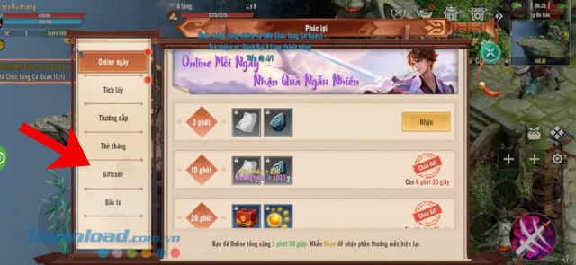 Ấn vào mục Giftcode