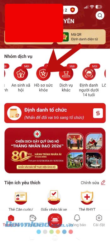 Chạm vào mục Hồ sơ sức khỏe
