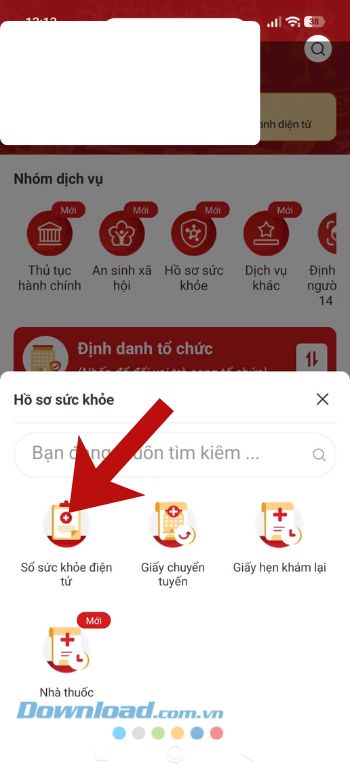 Nhấn vào mục Sổ sức khỏe điện tử