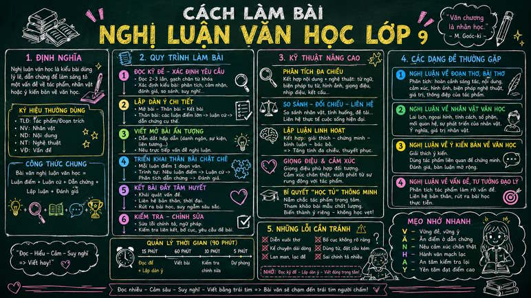 Ảnh bảng xanh tóm tắt bài nghị luận văn học
