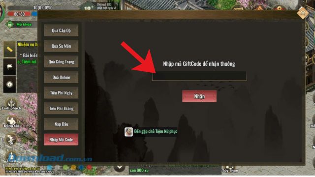 Nhập chính xác các mã giftcode > Chạm vào nút Nhận