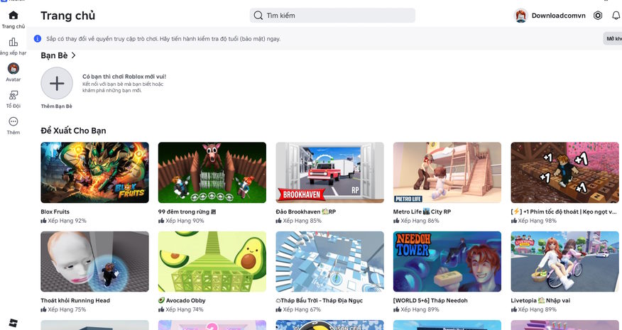 Chọn game Roblox muốn chơi