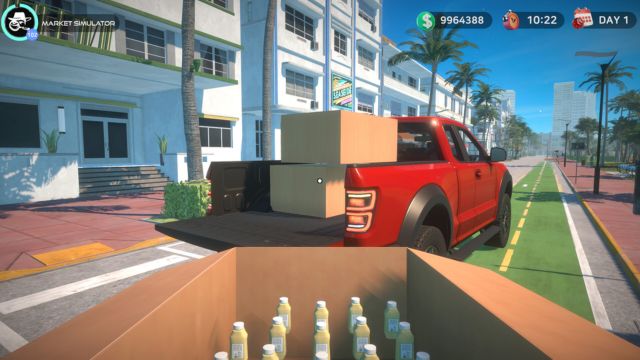 Tự lái xe, lấy hàng và quản lý kho, công việc hậu cần trong khi chơi Market Simulator: Miami Beach