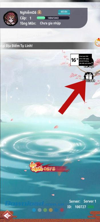 Chạm vào mục Giftcode