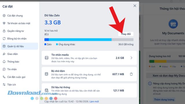 Click chuột vào nút Thay đổi