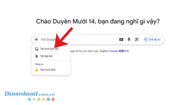 Click chuột vào mục Tải hình ảnh lên
