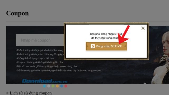 Nhấn vào nút Đăng nhập STOVE