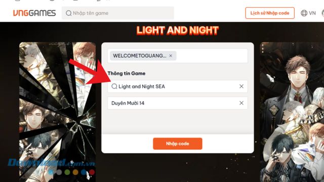 Nhập chính xác mã giftcode > Ấn vào nút Nhập code.