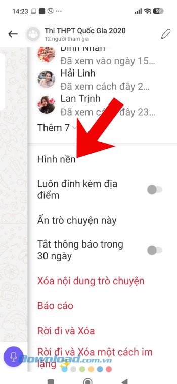 Nhấn vào mục Hình nền