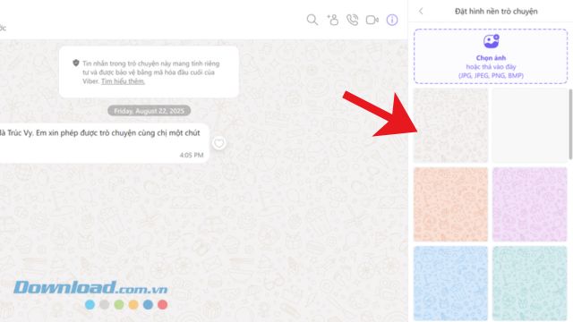 Chọn kiểu hình nền cho cuộc trò chuyện Viber