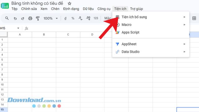 Click chuột vào mục Tiện ích bổ sung