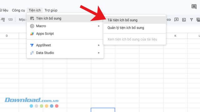 Nhấp chuột vào mục Tải tiện ích bổ sung