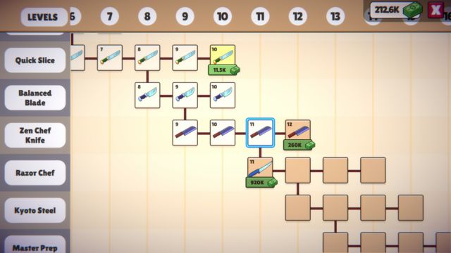 Nâng cấp dao, thớt và mở khóa nguyên liệu mới khi bạn tiến bộ trong Slice To Meet You game