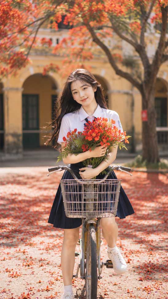 Chụp ảnh cùng hoa phượng
