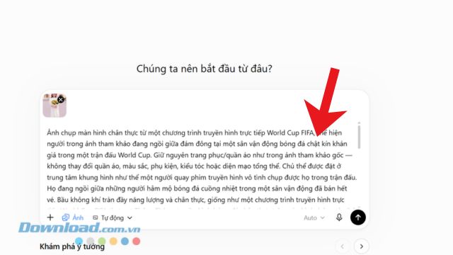 Nhập mẫu câu lệnh tạo ảnh đi xem World Cup ở sân vận động