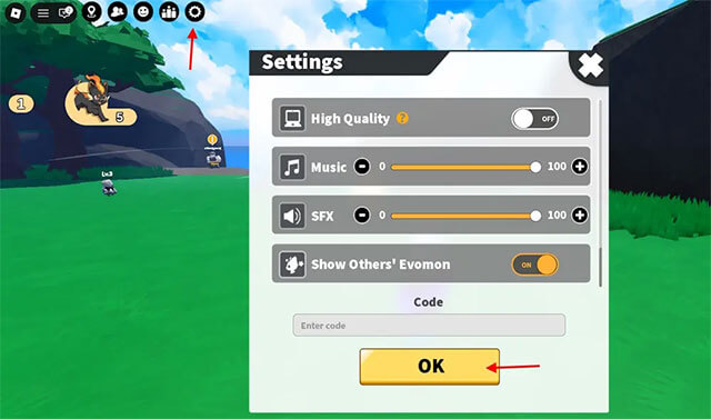 Cách nhập Code Evomon trong Roblox