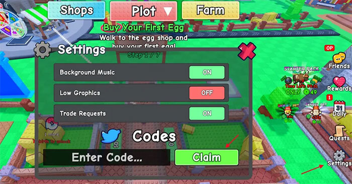 Cách nhập code Hatch a Cow trên Roblox