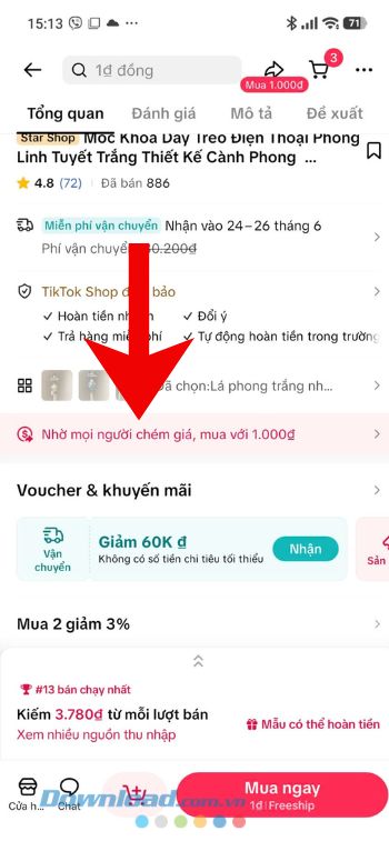 Chạm vào mục Nhờ mọi người chém giá, mua với 1.000đ!