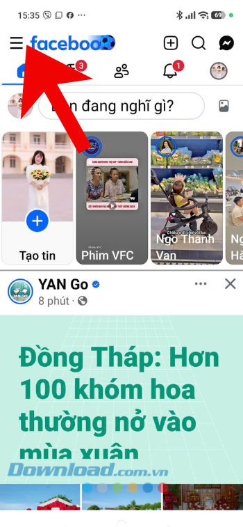 Ấn vào biểu tượng ba dấu gạch ngang