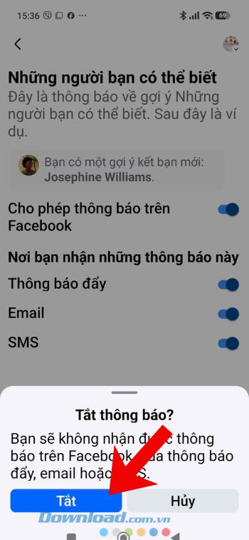 Nhấn vào nút Tắt