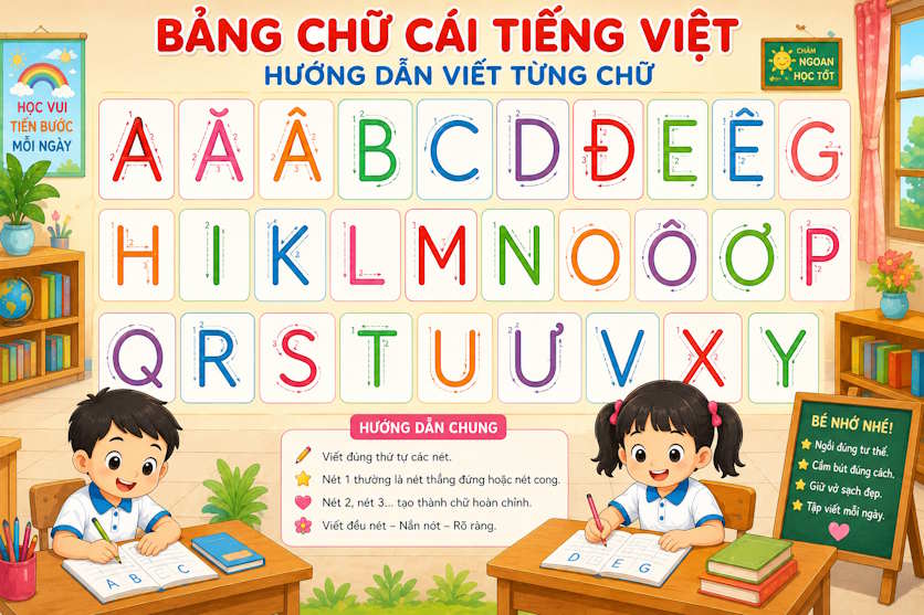 Bảng cách viết chữ cái