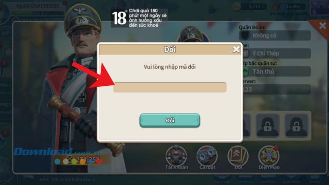 Nhập chính xác mã giftcode > Chạm vào nút Đổi