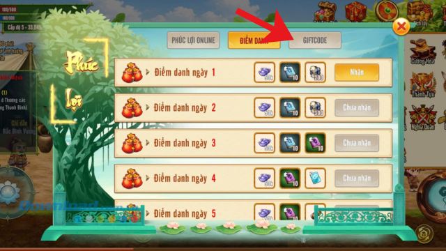 Chạm vào mục Giftcode