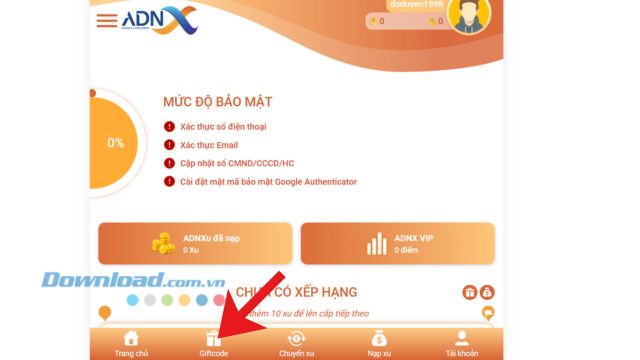 Nhấn vào mục Giftcode
