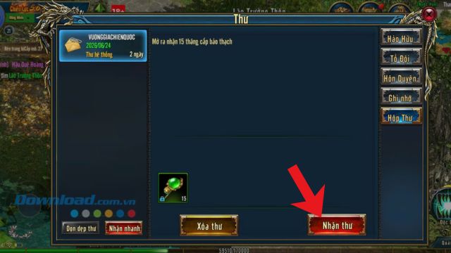 Nhấn vào nút Nhận thư