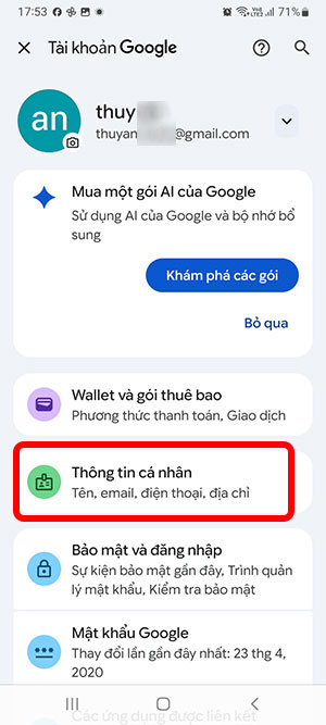 Cách đổi email Tài khoản Google trên điện thoại 