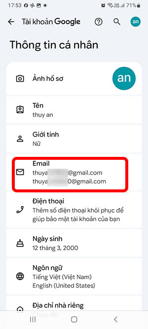 Cách đổi email Tài khoản Google trên điện thoại 