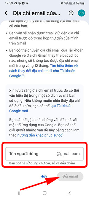 Cách đổi email Tài khoản Google trên điện thoại 