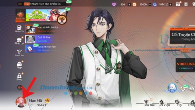 Chạm vào biểu tượng Avatar game