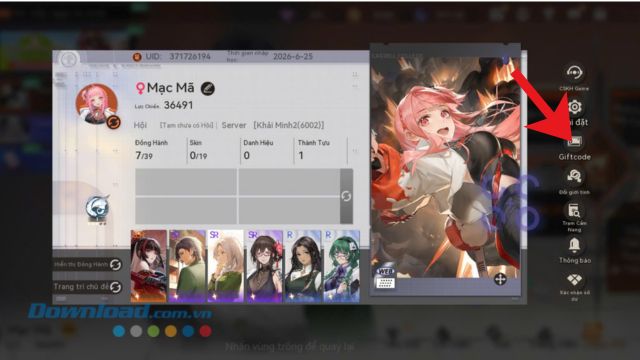 Nhấn vào mục Giftcode