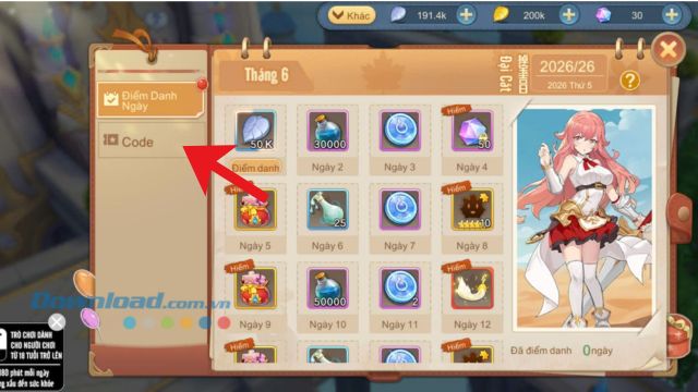 Chạm vào mục Code