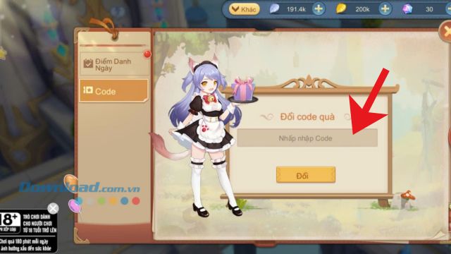 Nhập chính xác mã giftcode > Nhấn vào nút Đổi
